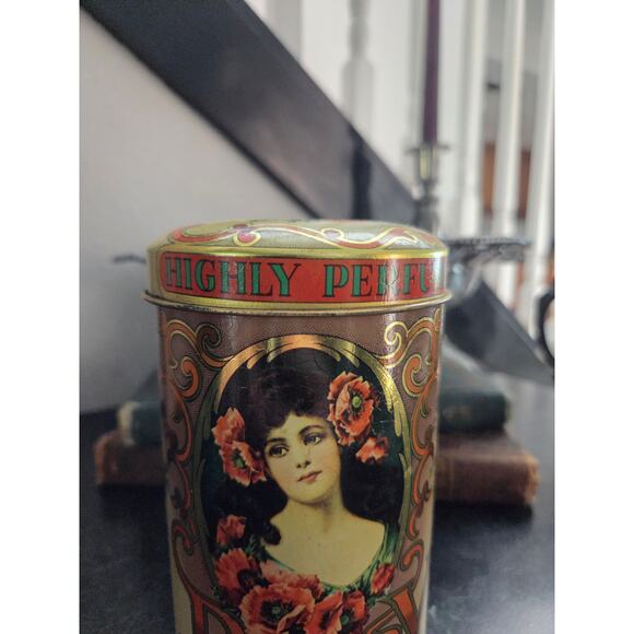 Daher Poppy Talcum Powder Tin 6" Made in England Victorian Art Nouveau Style - Picture 4 of 10